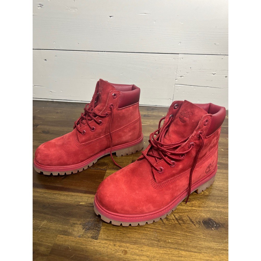 Timberland Boots youth Size 4.5 Red Suede Leather Ankle Classic Premium